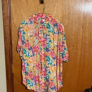 Time and Tru Floral Pink and Yellow Blouse